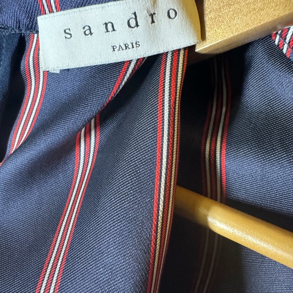 NWT Sandro Respect Navy/White/Red Striped Puff-Sleeve Women’s Mini Dress 40/8 - Picture 10 of 13
